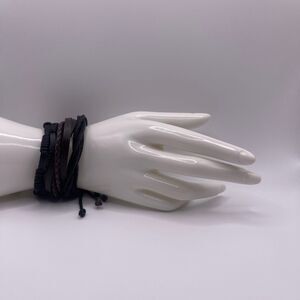Nordstrom Men's Braided Woven Cuff Wrap Adjustable Leather Bracelet 4 PCS. Set